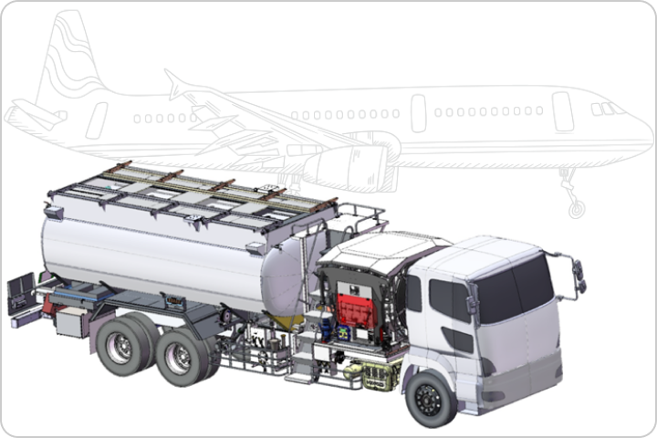 EZコントロールシステム（赤い部分）搭載航空機給油車